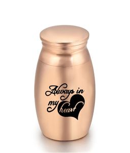 Memorial Mini Cremation Waterproof Urn för Ashes rostfritt stål Small Funeral Keepsake Urn Alltid i min hjärta25x16mm4721201