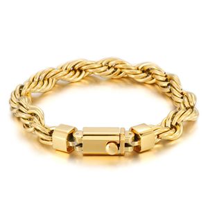 Largura de 10 mm Novo 18K Real amarelo ouro amarelo banhado aço inoxidável Twisted Risões de pulseira de jóias de jóias para homens Presente legal