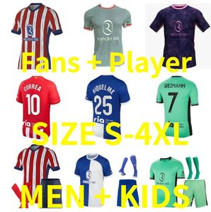 2024 2025 Atletico Madrids Futbol Formaları 23 24 25 Oyuncu Sürüm Morata M. Llorente Correa Camiseta Futbol Gömlek Üniformaları Erkek Çocuk Kiti Griezmann R. De Paul Carrasco