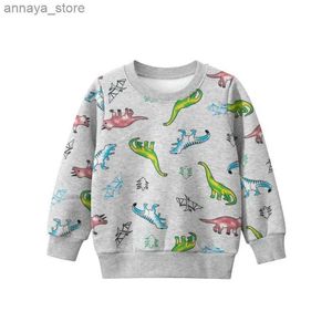 Pullover Velvet Childrens سترة 2024 الشتاء الكرتون ديناصور هوديي بويز أفخم طباعة كاملة الأكمام طويلة المظلة أعلى الأطفال clothingl2405