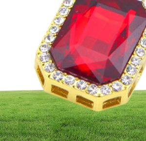 Hip Hop Jewelry Square Ruby Sapphire Red Blue Green Preto Branco Gemas Cristal Pingente Colar 24 polegadas Corrente de ouro para homens Moda J4444718