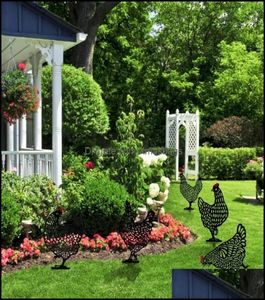 Gartendekorationen Patio Rasenhaus 15 PCs Chicken Yard Art Outdoor Hinterhof Stakes Metall Henne Dekor Hochwertige Park Ornamente DR6078043