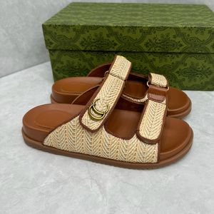 Designer Sandal Natural Strap Slides Wirchet Platform Slipper Woven Tyg Mules Straw Wedges For Woman House Summer Beach