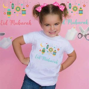 T-shirts barns t-shirt kortärmad topp islamisk muslim lycklig ramadan mubarak tryckta barnkläder pojkar och flickor t-shirt eid al fitrl240509