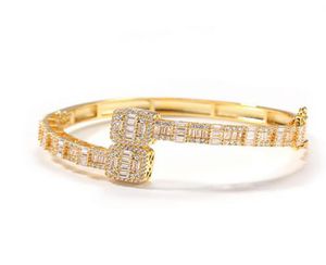 14k Gold Männer Damen Kubikzirkonia Diamant Baguette Square Armband Öffnungsgröße HipHop Schmuck 5406444