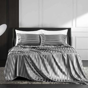 Bedding sets 3/4 piece deluxe large bed sheet set satin black bed sheet cover pillowcase flat double bed sheet J240507