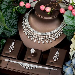 Necklace Earrings Set HIBRIDE African White Color Cubic Zirconia Wedding Big Water Drop And Bridal Jewellery Women N-1246