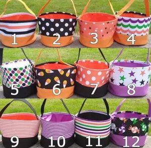 Halloween Bucket Favors Polka Dot Bat Striped Polyester Candy Collection Bag Halloween Trick or Treat Pumpkin Bags 12 Designs