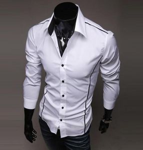 Män skjortor helt nya herrar smala fit casual klänningskjortor färg svart grå vit5106286
