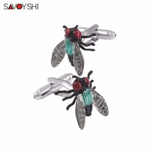 Cuff Links SAVOYSHI Novelty Insect Flight Cufflinks Mens Shirt Brand Cufflinks Colorful Enamel Cufflinks Mens Jewelry Q240508