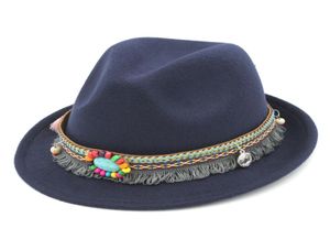 Ethnic Tassel Autumn Winter Fedora Trilby Cap Gangster Cap Unisex Wool Blend Gentleman Jazz Hat7883052