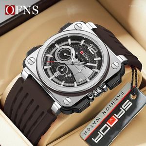 Armbandsur avns toppmärke Fashion Quartz Watch for Men Luxury Silicone Strap Square Waterproof Luminous Hour Chronograph Mens Watches