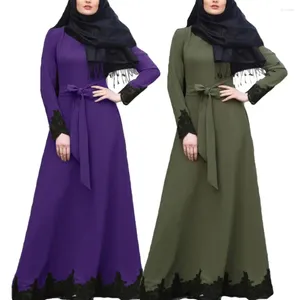 Этническая одежда мусульманские женщины с длинным рукавом Abaya Maxi платье Kaftan Arab Islam Dubai Коктейль одежда элегантное кружевное лоскутное платье мода вечеринка