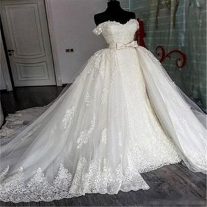 Nuovi arrivi 2019 Abiti da sposa sirena con gonna staccabile treno da spalla a cuore a cuore coda di pesce in pizzo di lusso da sposa Go 290b