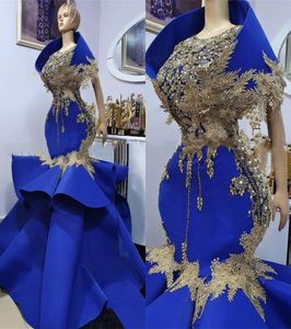 ASO EBI Mermaid Plus Size Prom Dresses African Luxury Royal Blue Beaded Lace Black Girls African Party Evening Gowns2558441