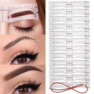 12Pcsset Reusable Eyebrow Stencils Eye Brow Drawing Guide Styling Shaping Grooming Template Card 240509