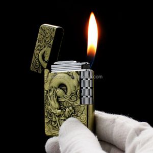 Zr Creative Langsheng Lighter Open Flame Cigarettändare Personlig Emed Dragon Pattern Metal Cigarettändare