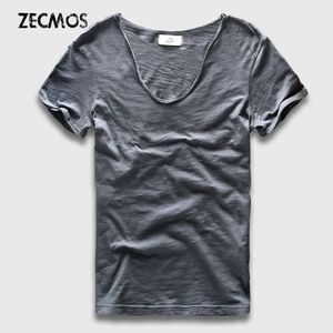 Homem camiseta básica Camiseta sólida algodão / pescoço esbelta