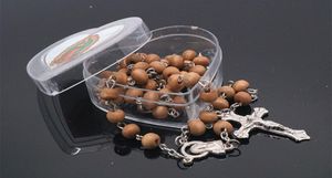 24 pieces6mm scented wooden bead Catholic necklace rosary in a heartshaped box Random pos2090232