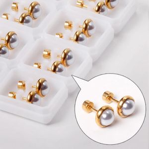 Stud Earrings 12 Pairs 316L Stainless Steel Vintage Pearl Wholesale Accessories Set Pack Classic Screw Back Aretes De Mujer Jewelry