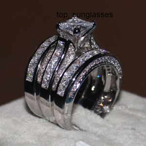 Vecalon Fine Schmuck Prinzessin Schnitt 20CT CZ Diamond Engagement Ehering Set für Frauen 14KT Weiß Gold gefüllt Finger Ring