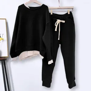 Women's Two Piece Pants Women Autumn Tracksuit Streetwear Loose Set Round Neck Top Suit Sweatshirt Sweatpants Thermal