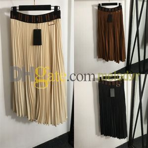 Luxury Pleated Skirts for Women Letter Webbing High Waist Dress Designer Contrast Color Long Skirt Party Dresses