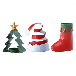 Candle Holders 3Pcs Christmas Holder Xmas Hat Tree Boot Candlestickwrought Iron Tea Wax Base Chic Cup