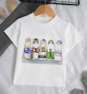 T-shirts camisetas para meninas roupas para meninos animais camisas para crianças gatos de verão engraçados e animados 90