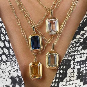 Pendant Necklaces Retro Chic Square Zircon Necklace for Women Stainless Steel Necklace 18K Gold Plated Pendant Girls Wedding Engagement Jewelry T240509