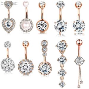 Navel Rings 14G Double Round Cubic Zirconia Oreille 4 Crystal CZs Belly Button Rings 316L Surgical Steel Belly Piercing Woman Body Jewelry d240509