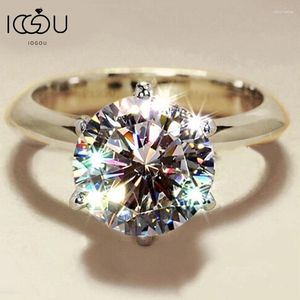 Clusterringe iogou 0.5CT-3CT Moissanit Solitaire Ring für Frauen Gelb Gold Silber 925 Verlobungs Hochzeit mit GRA-Zertifikat Schmuck