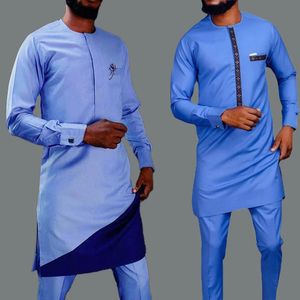 アフリカンメンズ服ナイジェリア伝統的な服2PCエレガントなウェディングドレスセットラグジュアリーイスラム教徒アバダイスラムメンズ衣類240425