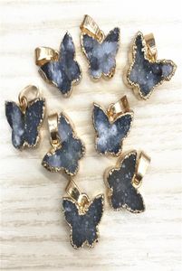 Natural Stone Gray Agates Druzys Drusy Pendants Butterfly Charms för kvinnor Män unisex smycken halsband som gör 6 st helhet 26933053