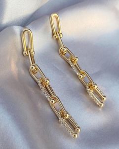 designer jewelry dangle earrings Ushaped horseshoe chain earrings hollow rectangular thin earring female11571889403751