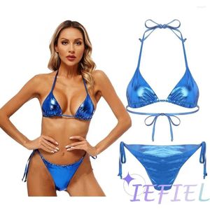 Costumi da bagno femminile da bagno a 2 pezzi da bagno femminile in ritardo di allacciatura lucida di bikini sexy da bagno per le vacanze tropicale top con infranelli