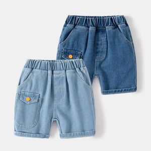 Çocuk Giysileri Toddler Bebek Erkekler Yaz Şortları Düz ​​Renk Elastik Bel Çocuk Kısa Pantolon Kot Günlük 240508
