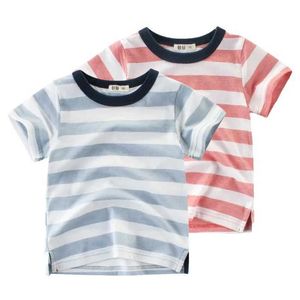 T-Shirts 2024 Sommer Boys T-Shirt Striped Childrens Top Baumwollkleidung kurzärmelig O-Neck T-Shirt 2-10 Jahre alt240509