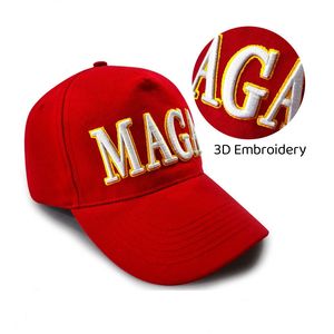 Мага вышивая шляпа Трамп 2024 Красные бейсболки для выборов на открытом воздухе спортивные хлопковые каскаки для вечеринок 0517
