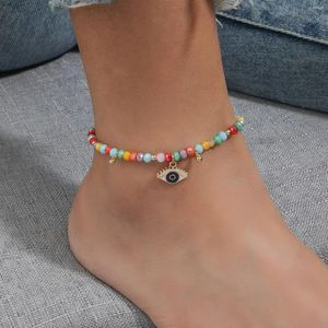 Ankletter färgglada kristallpärlade ögon ondska hänge ankel armband kvinnor sommar hav strand fot smycken tillbehör gåvor