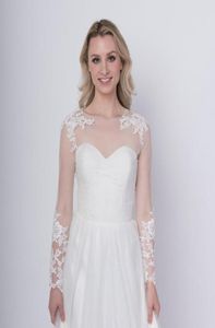 Eleganti maniche lunghe in pizzo bianco Appliques da sposa appliques a buon mercato con giacca da sposa a buon mercato.