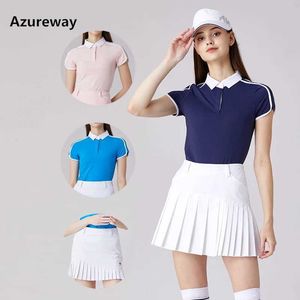 Women's Tracksuits Azureway Summer Women Breathable Polo Shirts Striped Sports Tops Girl Anti-light Pleated Skirt Elastic Fast Dry Skorts Sets Y240507