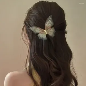 Hair Accessories 2pcs Moving Butterfly Elegant Fairy Double Tulle Clips For Women Girls Vintage Korean Pins