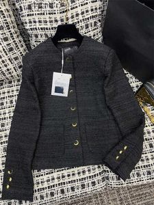 Designer Women's Jacket 2024 Early Spring New Light Luxury Gold Button Style Slim Black Tweed Coat for Women