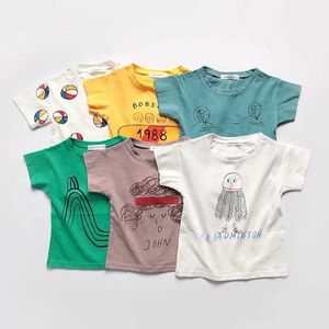 T-Shirts Childrens T-Shirt xxx Jungen und Mädchen Kleidung Baumwolle Kurzärmeled Cartoon gedrucktes Vorschule Babykleidung Mode 2021 Sommer Topl2405