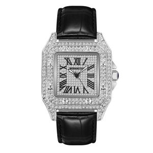 최고 시계 여성 석영 방수 완전 다이아몬드 여성 실버 스퀘어 커플 시계와 모조 다이아몬드 손목 시계 285t
