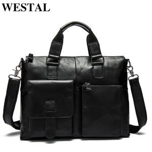 WESTAL Men's Bag Genuine Leather Briefcase Men Laptop Bag Leather Office Bags for Men Totes Business Briefcase Bags for Document 251w