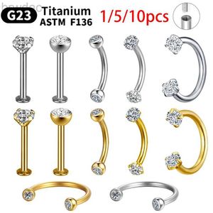 Anelli ombelici 1/5/10pcs G23 Piercing titanio Labret Stud Lip 16G Eccamiglia C Asta Codice Gioielli ASTM-F136 CARTILAGE OREAGGIO zircone all'ingrosso D240509