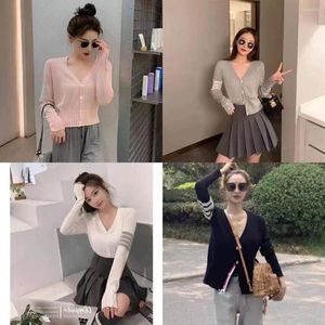 Women's Knits Striped Cardigan For Women Four Bar Knit Crochet Casual Jumper Coat Full Sleeves Preppy Teens Tops Jacket Clothing