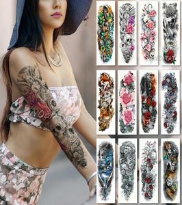 Grande tatuagem de manga de braço impermeável tatuagem de tatuagem de tatuagem crânio anjo rosa lotus homens full flor tatoo corpora arte tatuagem girl2620496